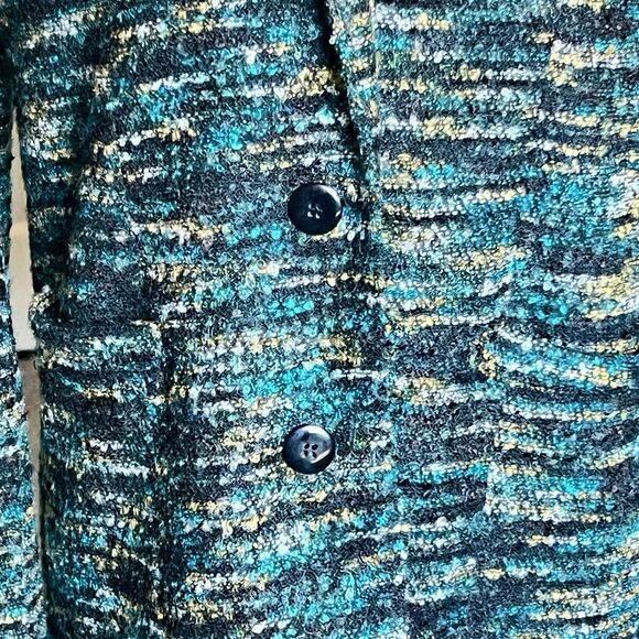 Koret Green Multicolor Tweed Blazer Jacket Sz 10 Front Pockets Lined Long Sleeve - Picture 6 of 8